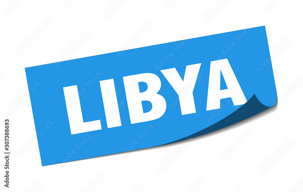 Libya sticker. Libya blue square peeler sign Libya sticker. Libya blue square peeler sign