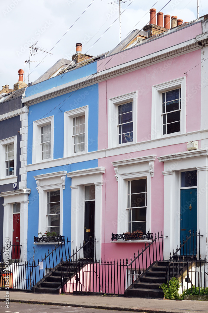 England uk, London April 25,2019 - Notting Hill colored houses near Portobello road market