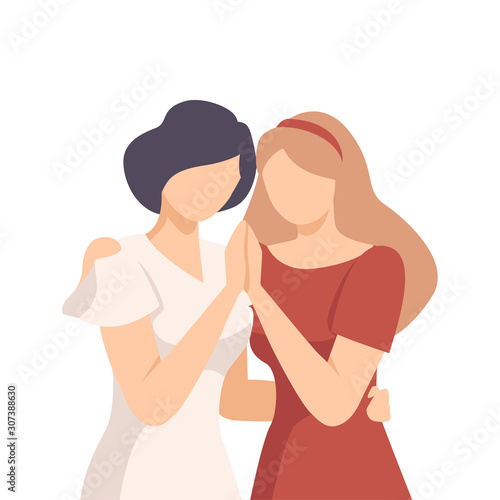 Woman Embracing Crying Female and Soothing Her Vector Illustration