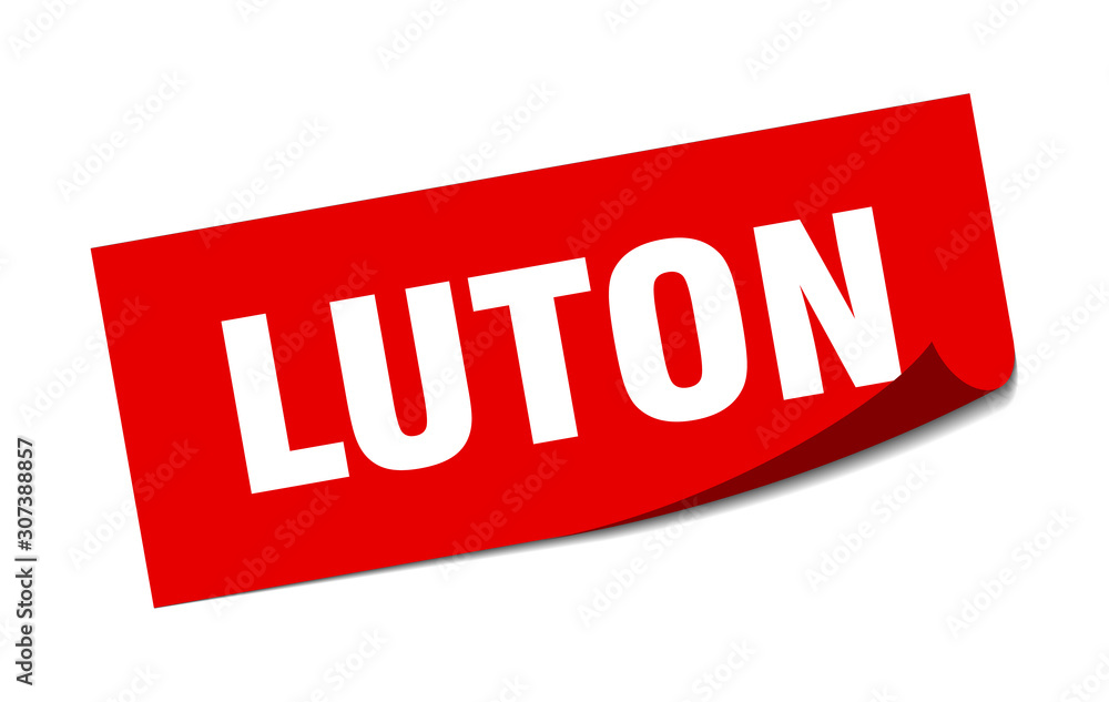 Luton sticker. Luton red square peeler sign Luton sticker. Luton red square peeler sign