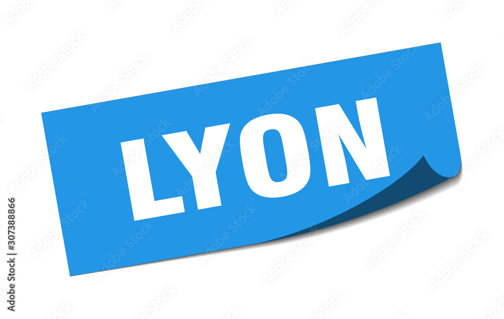 Lyon sticker. Lyon blue square peeler sign Lyon sticker. Lyon blue square peeler sign