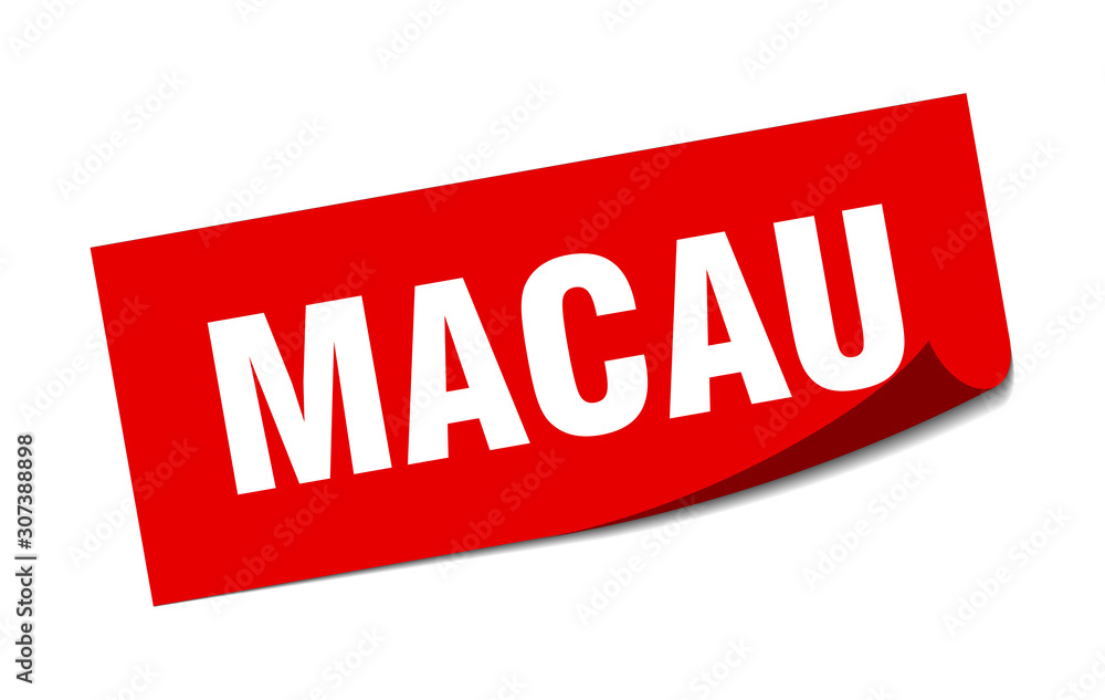 Macau sticker. Macau red square peeler sign Macau sticker. Macau red square peeler sign