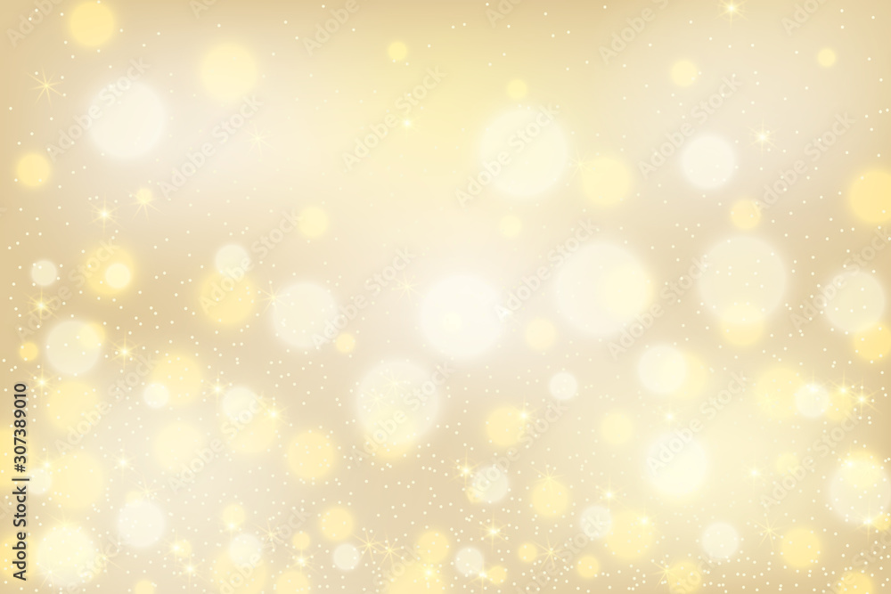 Obraz premium Golden bokeh background. Christmas glowing lights with sparkles. Holiday decorative effect.