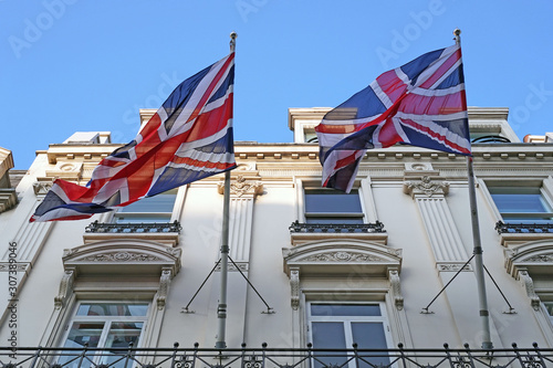 Uk England flags on the wind - brexit