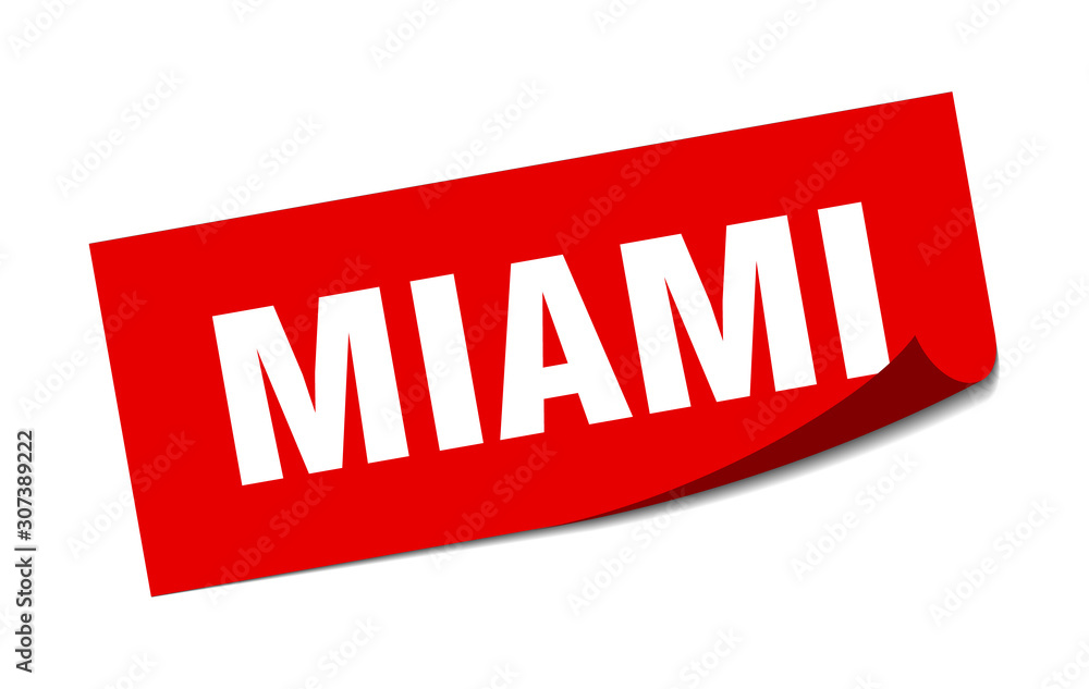 Miami sticker. Miami red square peeler sign Miami sticker. Miami red square peeler sign