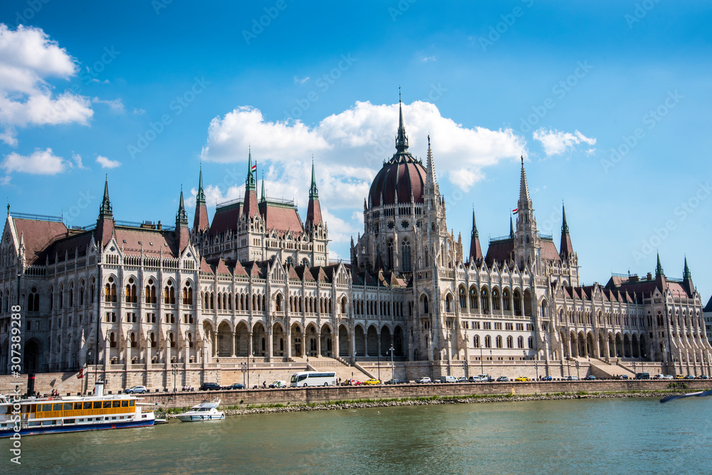 Fototapeta premium HungaryThe Houses of Parliament in Budapest the Capital city of Hungary. In the Houses of Parliament the Crown Jewels of Hungary are on display under guard