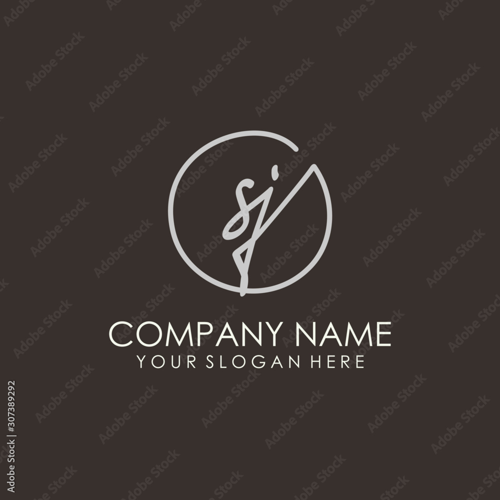 SJ initials signature logo. Handwritten vector logo template connected to a circle. Hand drawn Calligraphy lettering Vector illustration. SJ initials signature logo. Handwritten vector logo template connected to a circle. Hand drawn Calligraphy lettering Vector illustration.