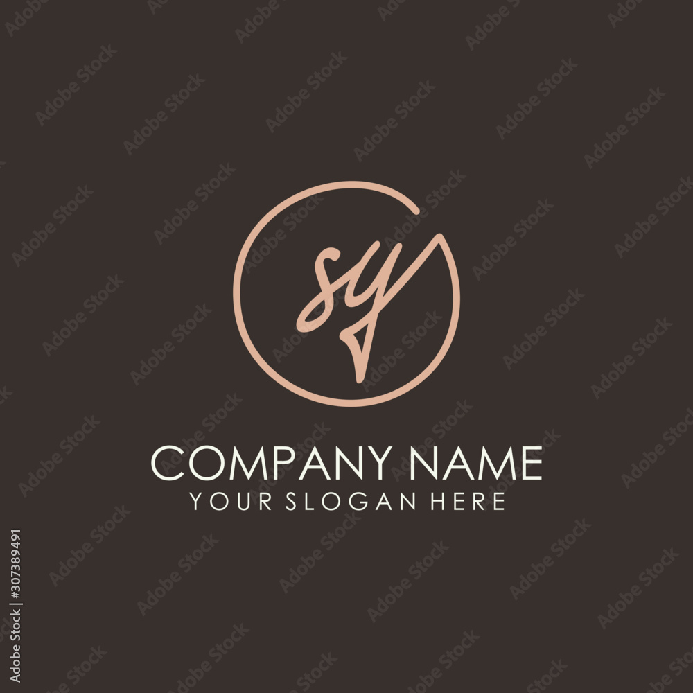 SY initials signature logo. Handwritten vector logo template connected to a circle. Hand drawn Calligraphy lettering Vector illustration. SY initials signature logo. Handwritten vector logo template connected to a circle. Hand drawn Calligraphy lettering Vector illustration.