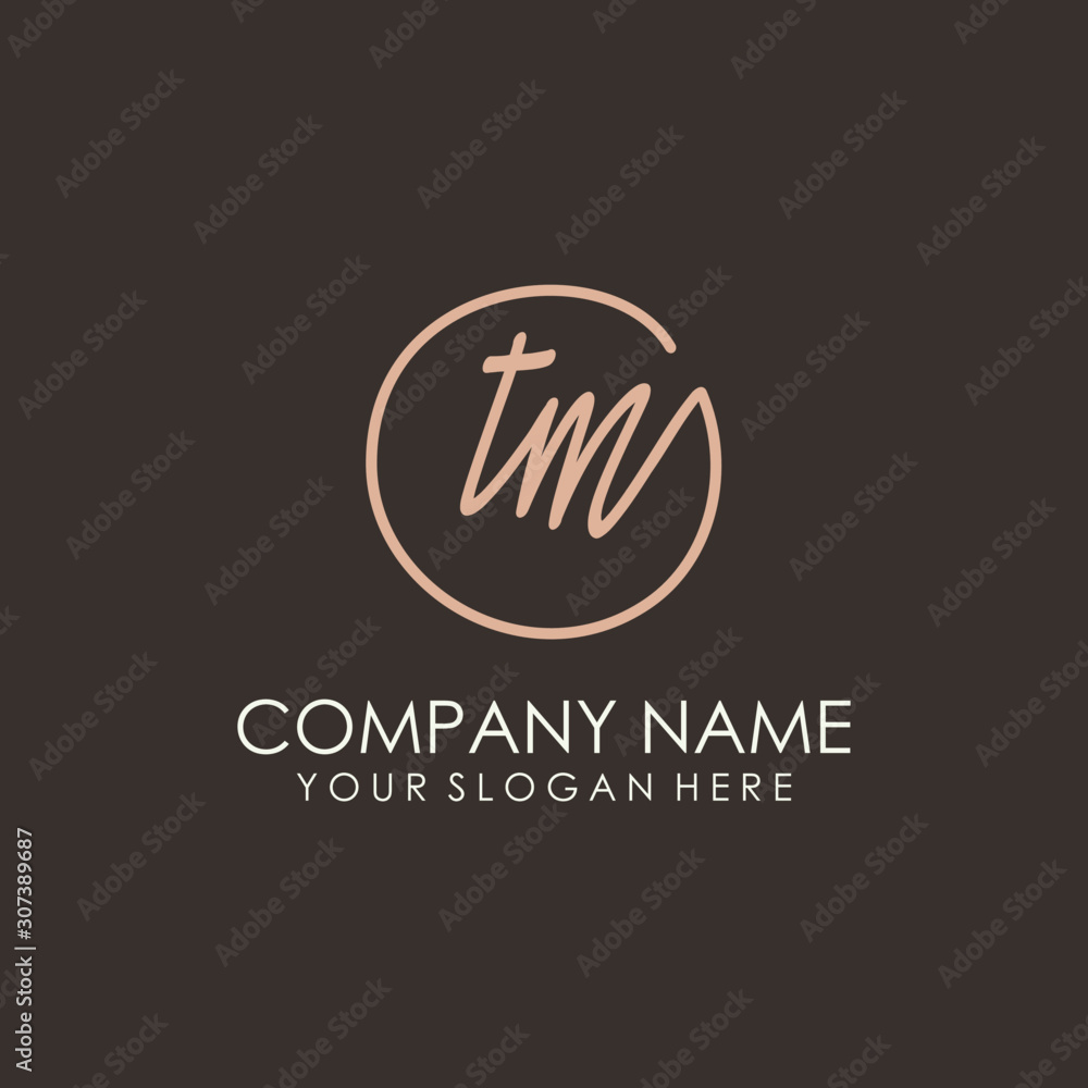 TM initials signature logo. Handwritten vector logo template connected to a circle. Hand drawn Calligraphy lettering Vector illustration. TM initials signature logo. Handwritten vector logo template connected to a circle. Hand drawn Calligraphy lettering Vector illustration.