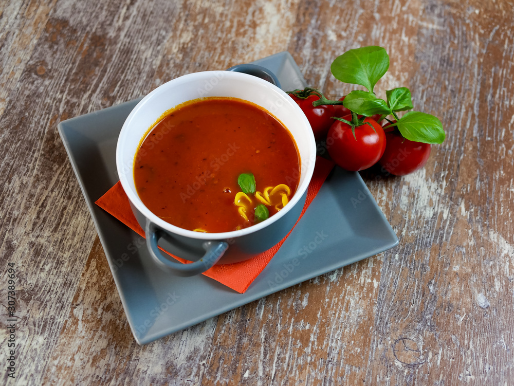 Soup on a restaurant table Soup on a restaurant table