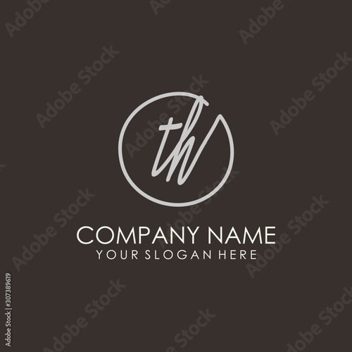TH initials signature logo. Handwritten vector logo template connected to a circle. Hand drawn Calligraphy lettering Vector illustration.