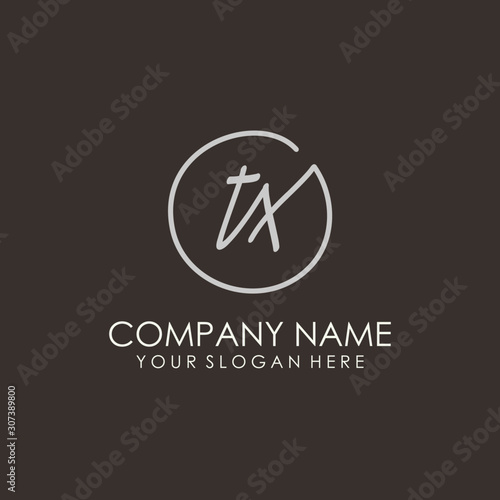 TX initials signature logo. Handwritten vector logo template connected to a circle. Hand drawn Calligraphy lettering Vector illustration.