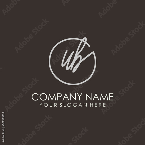 UB initials signature logo. Handwritten vector logo template connected to a circle. Hand drawn Calligraphy lettering Vector illustration.