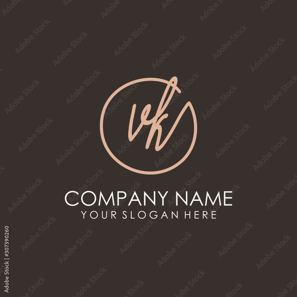 VK initials signature logo. Handwritten vector logo template connected to a circle. Hand drawn Calligraphy lettering Vector illustration. VK initials signature logo. Handwritten vector logo template connected to a circle. Hand drawn Calligraphy lettering Vector illustration.