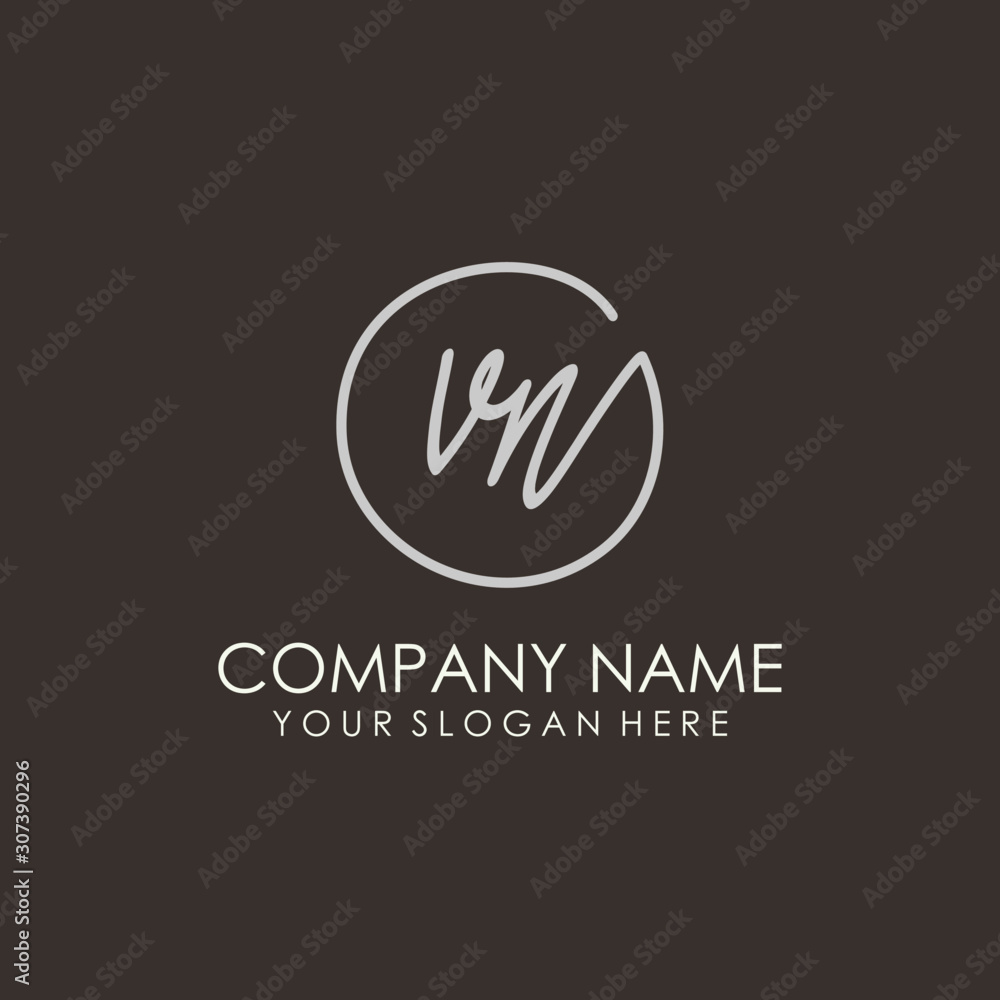 VN initials signature logo. Handwritten vector logo template connected to a circle. Hand drawn Calligraphy lettering Vector illustration. VN initials signature logo. Handwritten vector logo template connected to a circle. Hand drawn Calligraphy lettering Vector illustration.