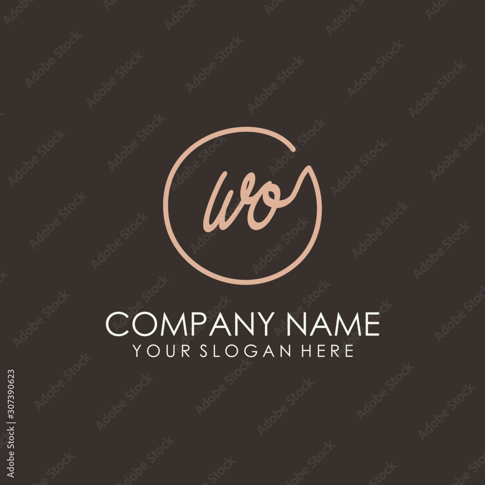 WO initials signature logo. Handwritten vector logo template connected to a circle. Hand drawn Calligraphy lettering Vector illustration. WO initials signature logo. Handwritten vector logo template connected to a circle. Hand drawn Calligraphy lettering Vector illustration.