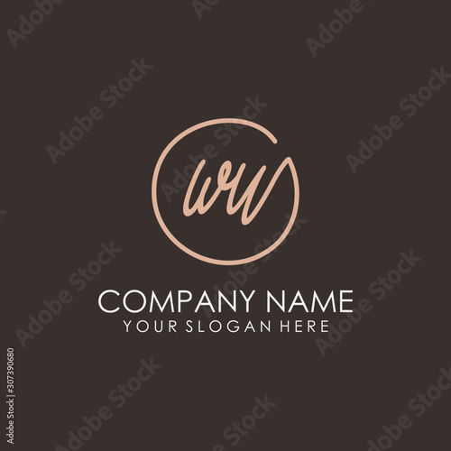 WU initials signature logo. Handwritten vector logo template connected to a circle. Hand drawn Calligraphy lettering Vector illustration.