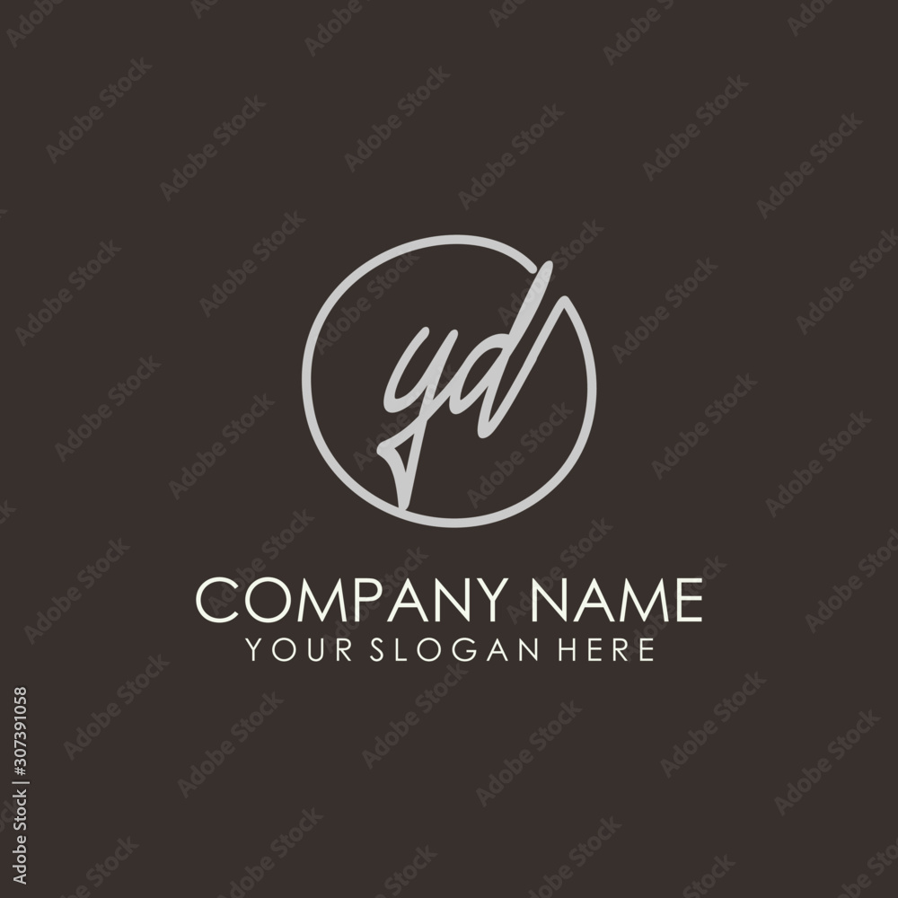 YD initials signature logo. Handwritten vector logo template connected to a circle. Hand drawn Calligraphy lettering Vector illustration. YD initials signature logo. Handwritten vector logo template connected to a circle. Hand drawn Calligraphy lettering Vector illustration.