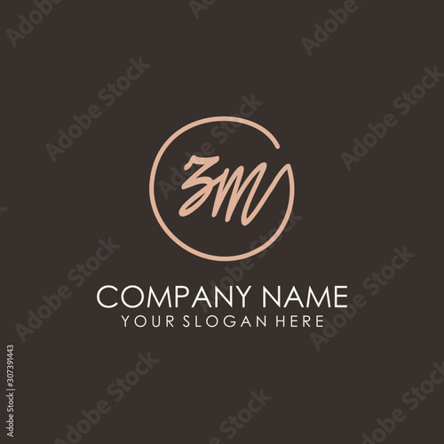 ZM initials signature logo. Handwritten vector logo template connected to a circle. Hand drawn Calligraphy lettering Vector illustration.