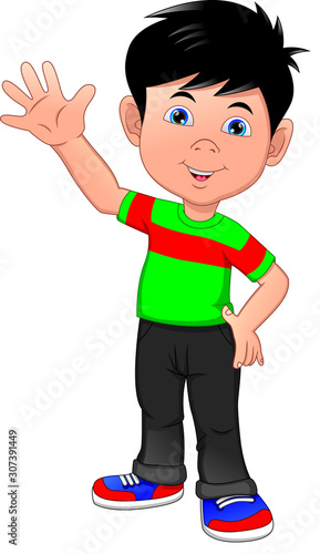 cute Happy boy cartoon waving