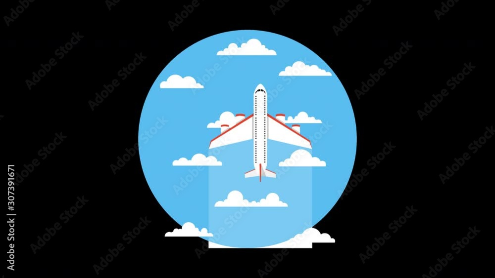 Plane animated icon. Airplane trendy icon. Plane on a blue circle. Loop animation in alpha channel. 4K resolution. Plane animated icon. Airplane trendy icon. Plane on a blue circle. Loop animation in alpha channel. 4K resolution.