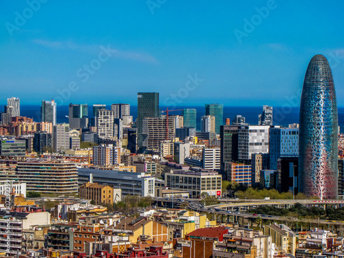 Canvas Print Aerial view of Barcelona with the landmark Torre Agbar (Tower Agbar), also known