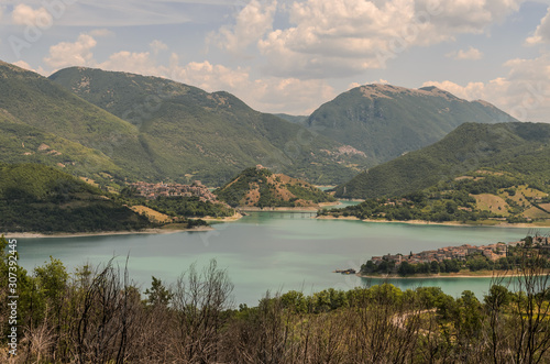 Mountain lake Lago del Turano near Rieti in Italy