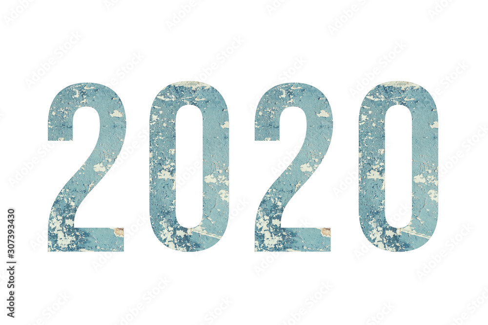 Number 2020 on textured background of blue color in rural style Number 2020 on textured background of blue color in rural style