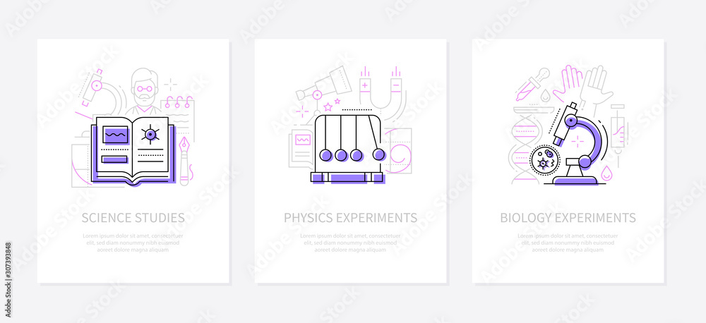 Science and education - line design style banners set