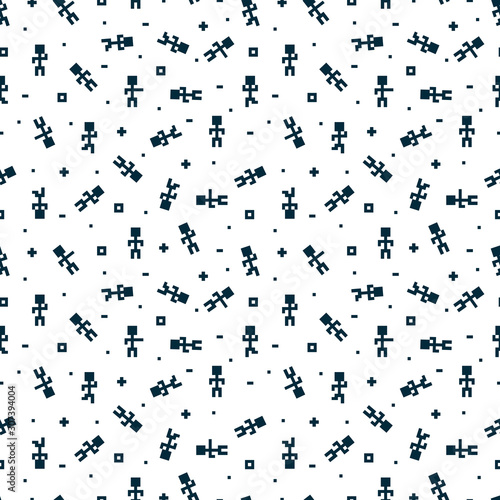 Pixel men Seamless pattern. Black and white vector background