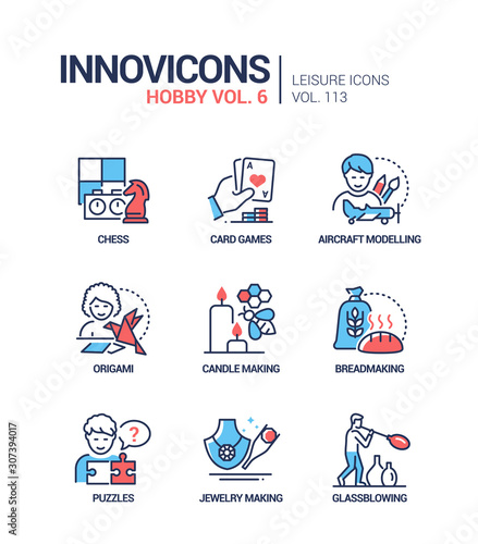 Hobby and activities - line design style icons set