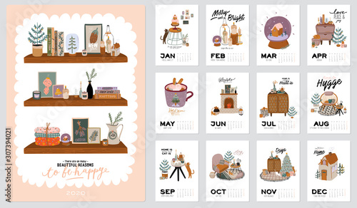 Wall calendar. 2020 Yearly Planner with all Months.