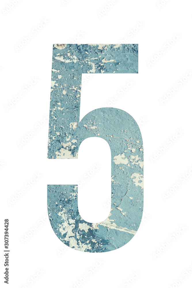 Number 5 on textured background of blue color in rural style Number 5 on textured background of blue color in rural style