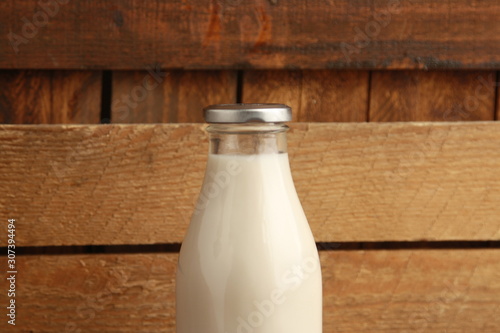 glass bottle with delicious milk..