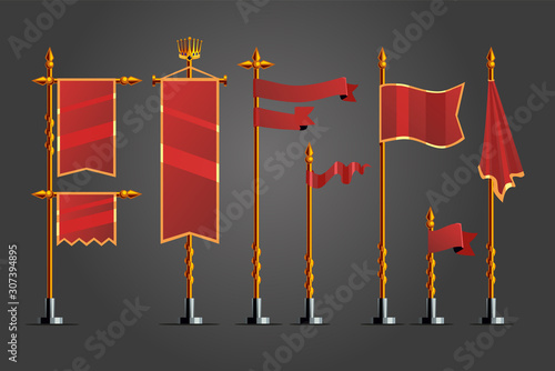 Medieval cartoon flag set. Game design assets . Fantasy concept,