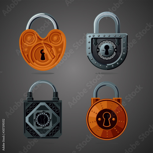 Cartoon vector lock. Vintage vector icon. Fantasy assets. Game design concept for gui.