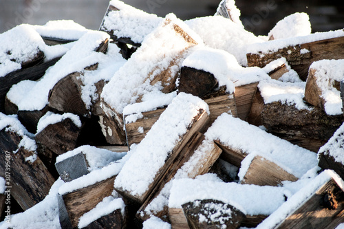 Pile of firewood under the snow