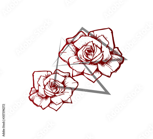 Creative tattoo sketch - roses and geometry. Tattoo idea illustration vector. Flowers with geometry