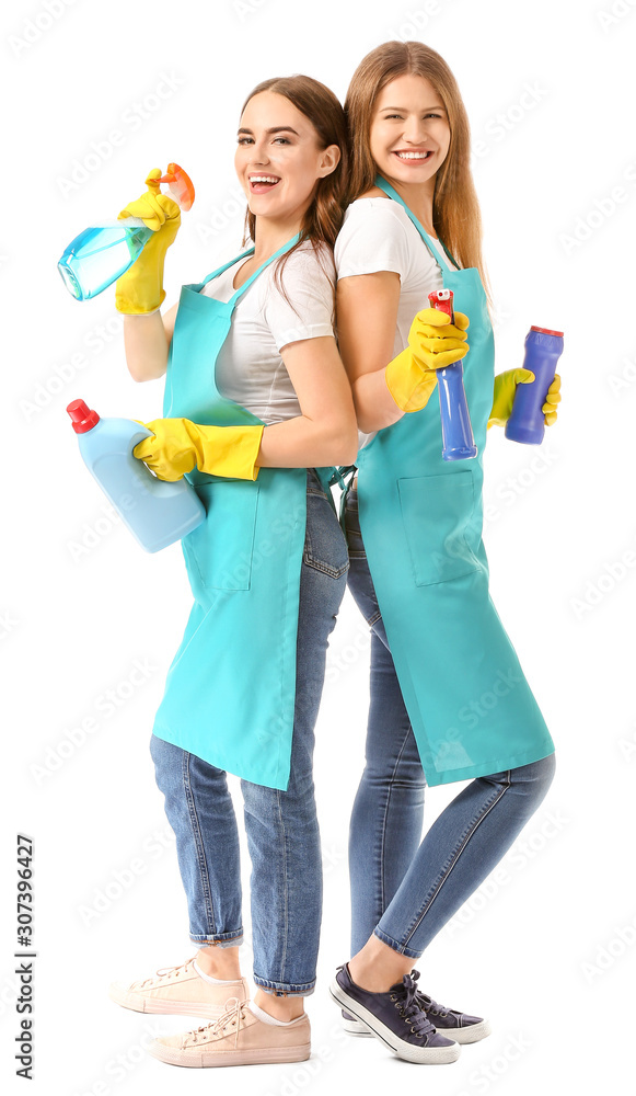 Female janitors on white background Female janitors on white background