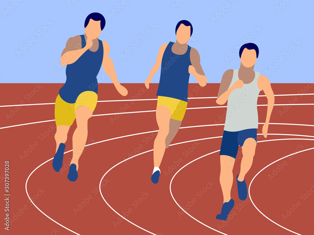 Marathon, sports jogging. Sports competitions, men. In minimalist style Cartoon flat raster