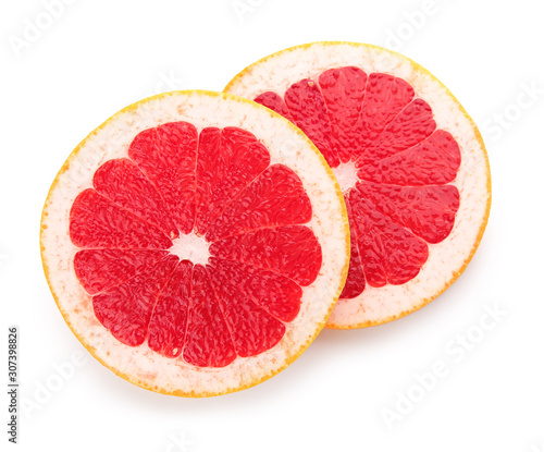 Fresh cut grapefruit on white background