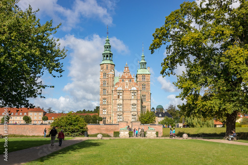 Front View Historic Rosenborg Castle under Blue Skies in Copenhagen photo