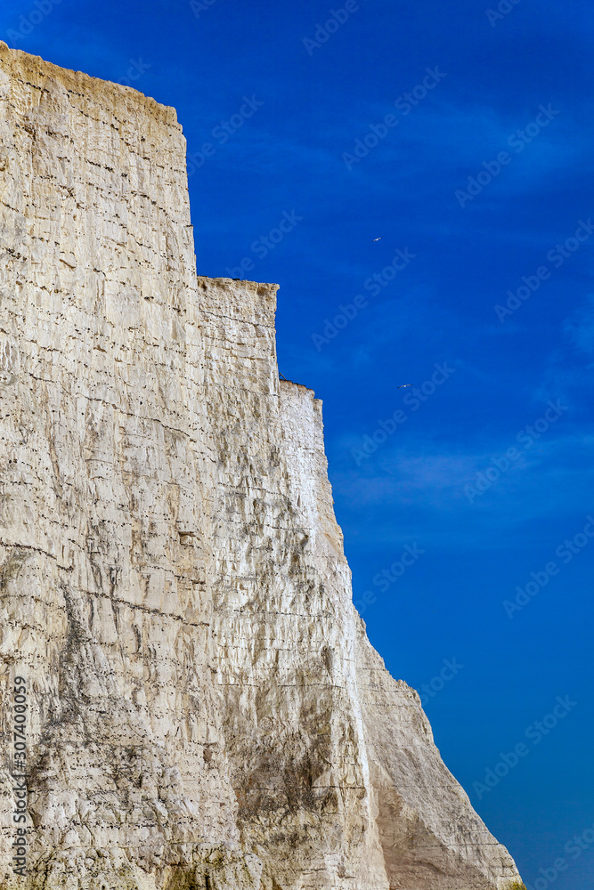 Seven sisters chalk cliffs at English channel coast.