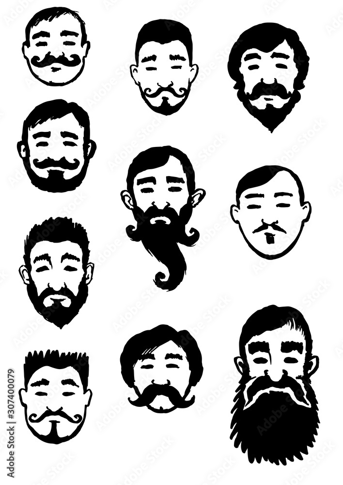 Male faces set of beards mustache characters vector illustration of contours Male faces set of beards mustache characters vector illustration of contours
