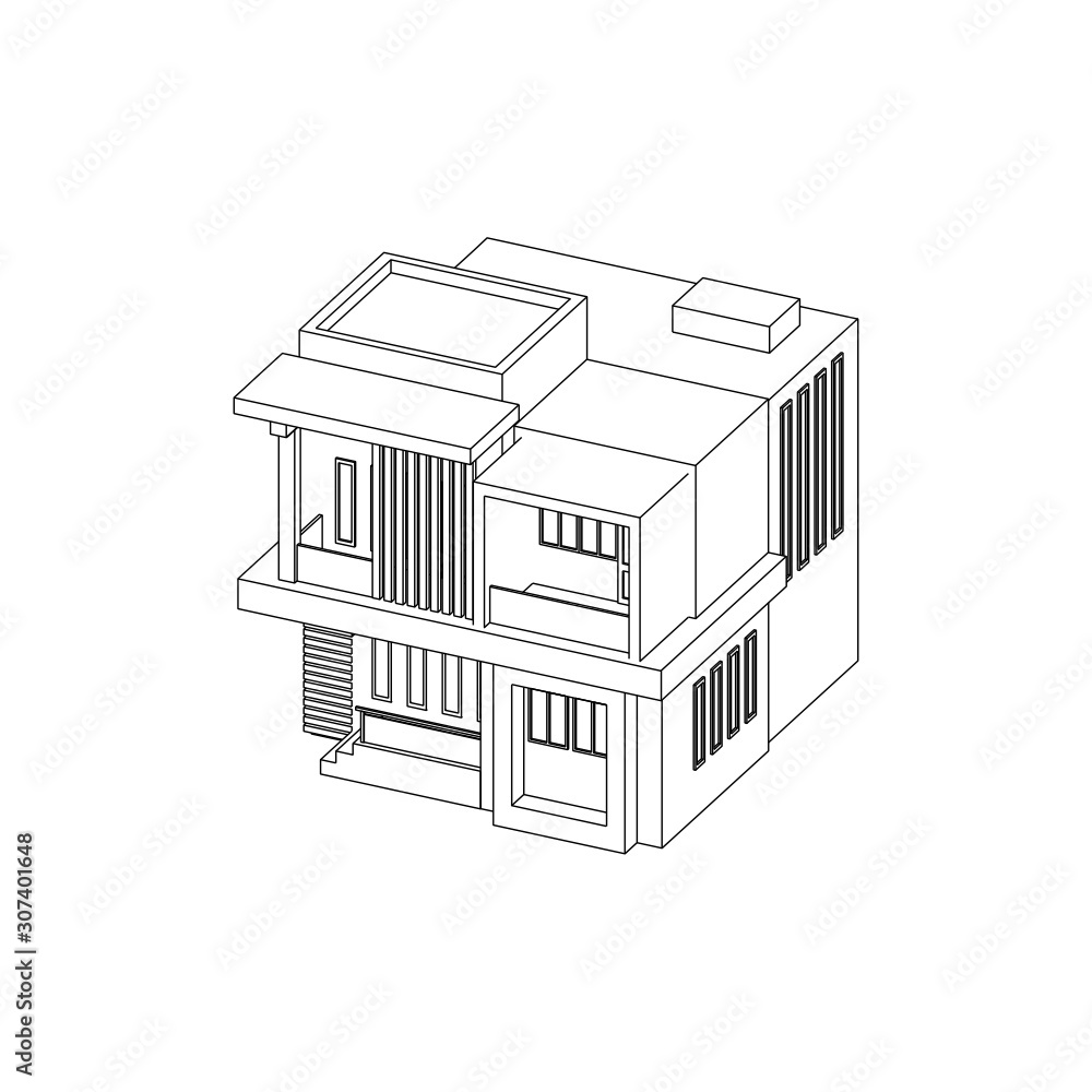 Modern House Building Line Art Isolated Vector Images