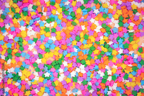 Colorful sugar stars, full frame texture
