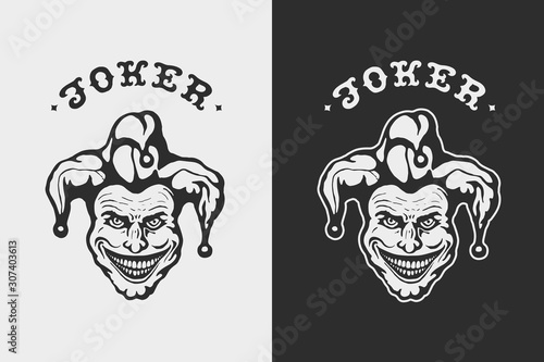 Laughing Head Joker. Craft retro graphic design.