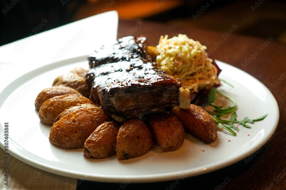 Steak on a restaurant table