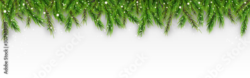 Canvas Print Merry Christmas decorative with snow falling pine branches