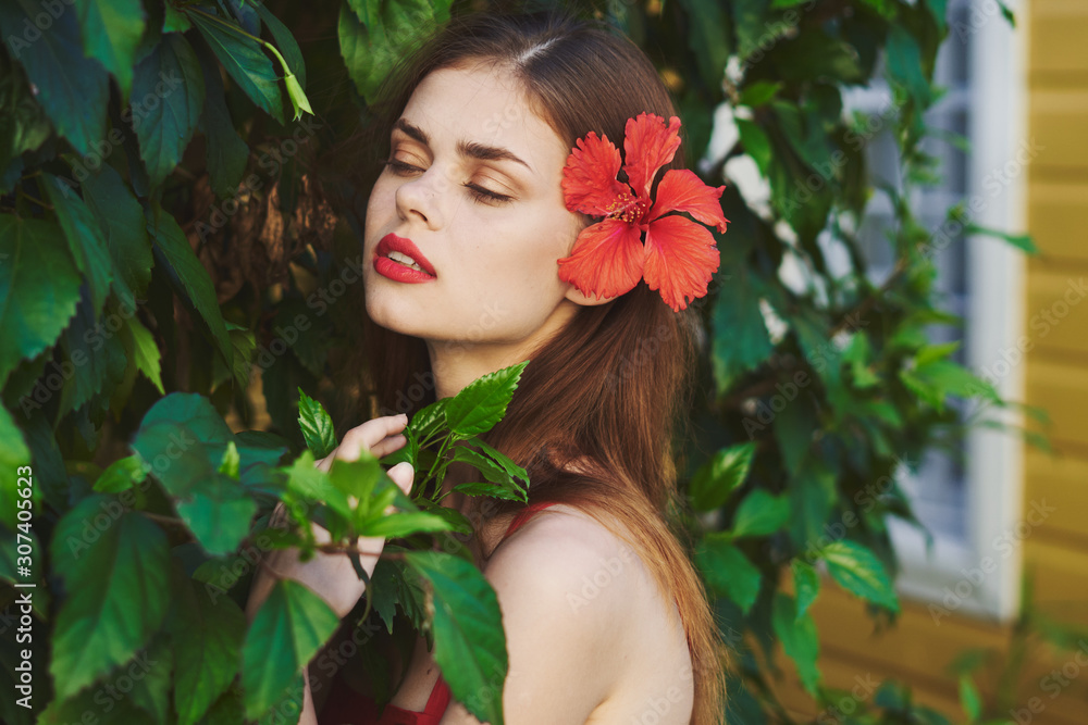 beautiful woman green leaves luxury of nature beautiful woman green leaves luxury of nature